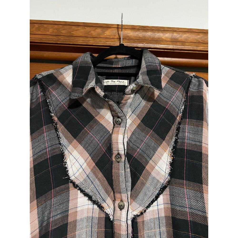 Free People We The Free Women's Kyoto Plaid Cropped Oversized Button-Up Shirt S - Picture 3 of 12